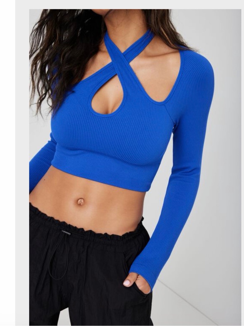 Cobalt Blue Long Sleeve Crop Top